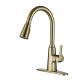 Single Handle Brushed Gold-Kitchen-Sink-Faucet-Pull-Down-Sprayer