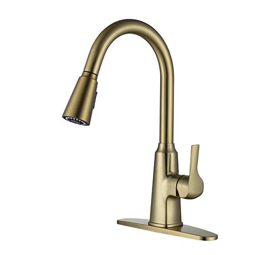 Kitchen Faucet, faucets for Kitchen Sinks Stainless Steel Kitchen Faucet Gold Kitchen Faucet with Pull Down Sprayer Commercial Modern Single Handle Farmhouse rv Camper Sink