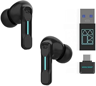 MIDDLE RABBIT SW4 Wireless Gaming Earbuds - Bluetooth Mode - 2.4G Dongle Mode for PC PS4 PS5 Switch Mobile - 40ms Low Latency - Earphone with Built-in Microphone - 4 Mics PC Earbuds - PS4 PS5 Headset