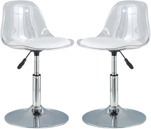 SJAPEX Juego De Taburetes De Bar (2/4/6), Taburetes Giratorios con Respaldo, Taburetes De Bar Transparentes Ajustables, Silla Moderna Sin Brazos para Desayunar En La Cocina. 2 Set