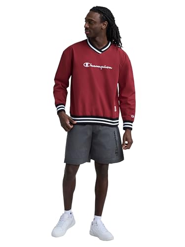 Image of Champion Men's Lightweight V-Neck Woven Pullover, Standard Fit, Script Logo