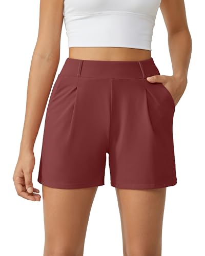Image of G4Free EverGoing Dressy Casual Shorts for Women 4 inch High Waisted Summer Lounge Pleated Shorts with Pockets