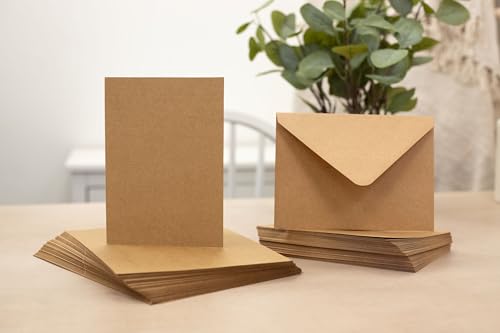 Crafter’s Companion - A6 Kraft Card & Envelopes - Pack of 100 - Includes 50 Kraft Card Blanks & 50 Matching Envelopes - Great for a Variety of Occasions