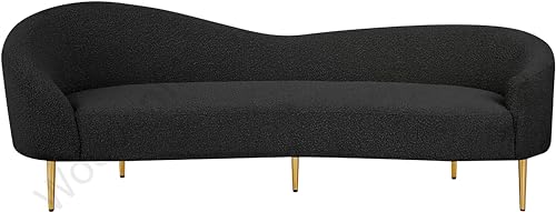 Image of Rosewood Luxury Curved Sofa in Premium Boucle Fabric | Solid Wood Structure | High Density Foam | Sturdy Golden Legs | Comfortable & Stylish Couch for Modern Living Room (Black, 3 Seater)