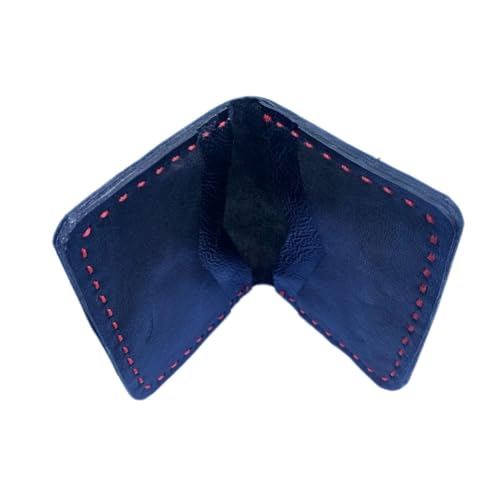 Carteira de Couro 4 bolsos preta com costura vermelha