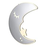 PAMINGONO Espejo Decorativo Acrílico Forma Luna para Habitación Infantil Pegatina de Pared Moderna Fácil Instalación con Colgador para Decorar Dormitorios y Salas Juveniles