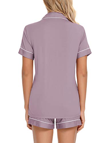 Image of Anjue Womens Pajamas Set Short Sleeve Sleepwear Button Down Nightwear Shorts Soft Pj Sets S-XXL