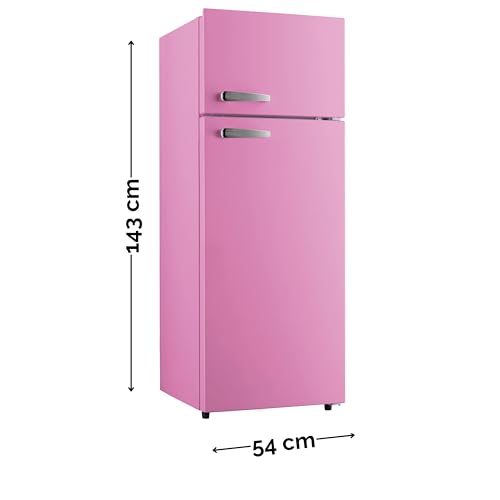 PKM GK210-2 SP Retro Kühl-Gefrierkombination | Pink | Nutzinhalt 208 L | 145 cm | 48 Liter 4 Sterne Gefrierfach | 41 dB | Freistehend | Höhenverstellbare Füße