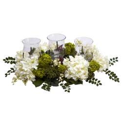 Misc Hydrangea Plants Triple Candelabrum Artificial Plant Floral Flower Arrangments Botanical Nature Green White Purple, Polyester Silk Plastic Glass #TOP1