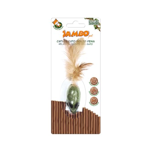 JAMBO PET Brinquedo para Gatos,Ratinho Solid com pena, Feito de Catnip 100% Natural