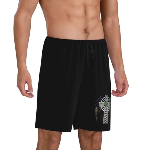 Irish American USA Flag Celtic Cross St Patrick's Day Pajama Shorts for Men, Men's Pajama Bottoms, Sleepwear for Summer 5