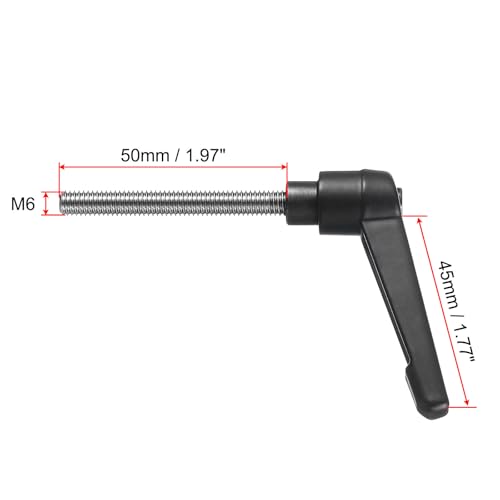 Image of uxcell Adjustable Clamping Lever Handle M6 x 50mm Metric 304 Stainless Steel Male Threaded Stud Hand Knobs Push Button Ratchet Rotating Screw Handles Bolts with Locking Lever Black