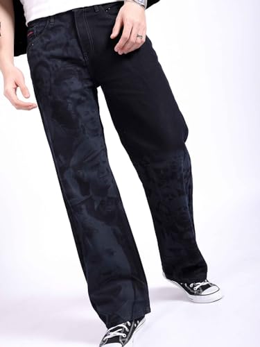 Image of The Indian Garage Co Men Baggy Solid Mid-Rise Stretchable Jeans