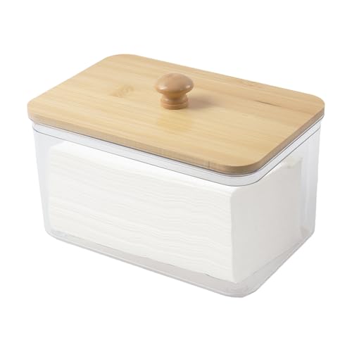 Klmnop Acrylic Dryer Sheet Holder with Bamboo Lid, Laundry Dryer Sheet Dispenser and Container with 24 Labels for Laundry Room(Clear)