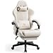 GTPLAYER Gaming Chair for Adults, Ergonomic Computer Game Chairs with Speakers, Footrest & Linkage Armrest, Reclining High Back Silla Gamer for Home Office, Ace Pro, Off-White