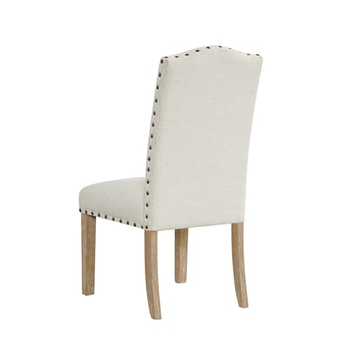Homepop Home Decor | Classic Upholstered Parsons Dining Chairs | Curver Top Dining Chairs with Nailhead Trim, Vanilla Cream Textured Woven (Set of 2) - Thumbnail 6