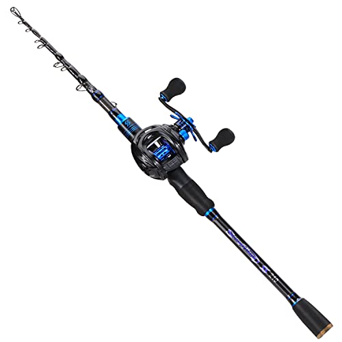 Sougayilang Baitcaster Combo Fishing Rod and Reel Combo, Ultra Light Baitcasting Fishing Reel with Rod Bag for Travel Saltwater Freshwater and Beginner-5.9FT with Left Hand Reel with Rod Bag