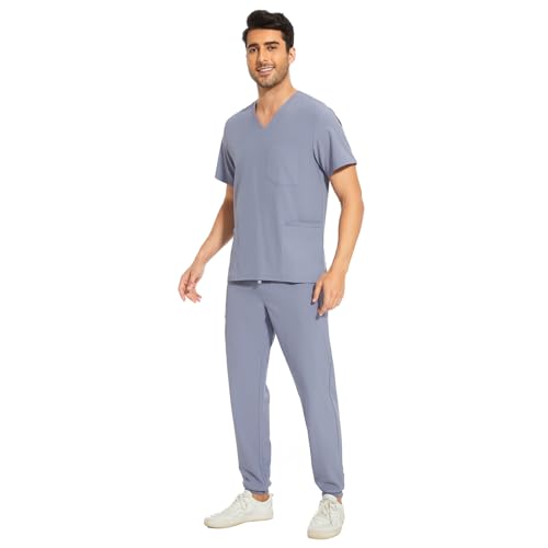 image for COZYFIT Men Scrubs Set — Stretch V-Neck Scrub Top & Jogger Pant with