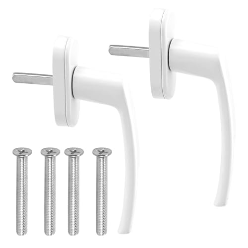 2 pcs Blanca Manilla para Ventanas Practicables, Aleación de Aluminio, Protección Antirrobo, Distancia Entre Orificios de 43 mm, Adecuado para balcón, cocina, baño