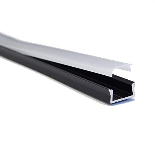 2X 1M/3.3ft Aluminium LED Profile with Cover/Extrusion Channel for 12V 5050 5630 3528 Strip Lights Single Colour RGB White Kitchen Cabinet (Black, Opal Cover)