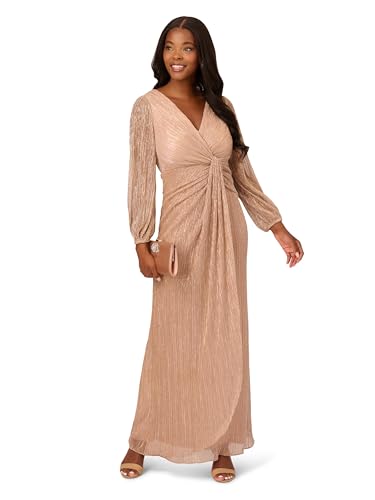Image of Adrianna Papell Women's Metallic Mesh Draped Gown