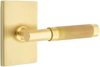 Emtek Select Dummy, Modern Rectangular Rosette, T-Bar Stem, Knurled Handle, Satin Brass