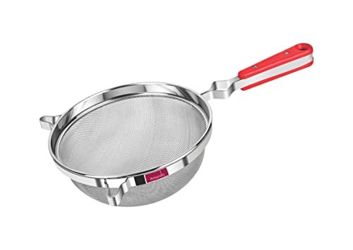 Image of Amanda Stainless Steel Heavy Juice & Soup Strainer /Liquid Filter | Set of 1 Pc | Red Handle Stainer | Premium 304 Stainless Steel (Size no 7 (19 cm Diameter)) 14.3L x 31W x 7H centimeters