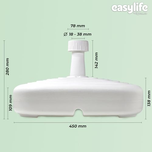 Miniatura 6 de Base De Sombrilla Xxl 45x45x14 Cm Rellenable Hasta 25 Kg Rosca Universal Ajustable 18-38 Mm Sombrillas Y Parasoles De Hasta 2 Metros Asa Ergonómica Uso Exterior Playa Jardín Terraza Piscina