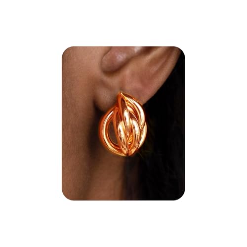 UANNEAU Rose Gold Chunky Earrings for Women Trendy, 14K Gold Plated Dainty Kont Earrings Statement Minimalist Hypoallergenic Stud Earrings
