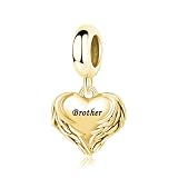 LuxglitterLin Colgante chapado en oro con forma de corazón y ala de ángel para hermano, compatible con pulseras Pandora, regalo significativo de joyería para mujer