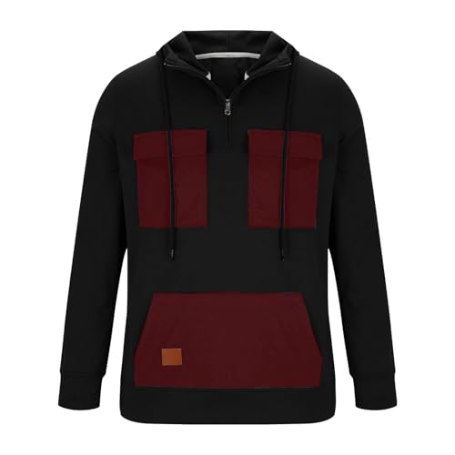 Ymosrh Men's Casual Hoodies, Pullover Quarter Zip Long Sleeve Athletic Workout Cargo Hooded Sweatshirts, S-3XL