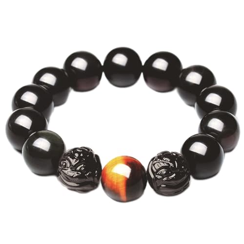 Talisman en obsidienne noire et piyao dore, cadeau Feng Shui ideal