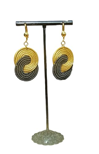 Boucles d'oreilles or végétal capim dourado et macramé noir à offrir pour Noël