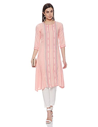 Image of Rangriti Peach Viscose Rayon A Line Kurta