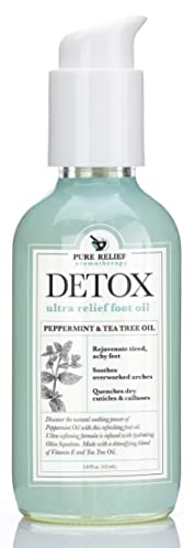 Foot Massage Oil for Sore Muscles – 3.8 Oz. Pedicure Foot Spa Oil Pump with Peppermint Oil, Tea Tree Oil, Vitamin E, and Coconut Oil for Skin and Muscle Soothing – Foot Care Products by Pure Relief