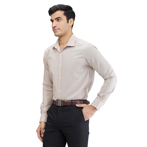 Image of Park Avenue Men's Slim Fit Structure Pattern Cotton Polyester Blend Semi Cutaway Collar Full Sleeve Formal Shirt