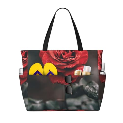 Sac fourre-tout fleur rose grand format avec anses pour le shopping et la plage