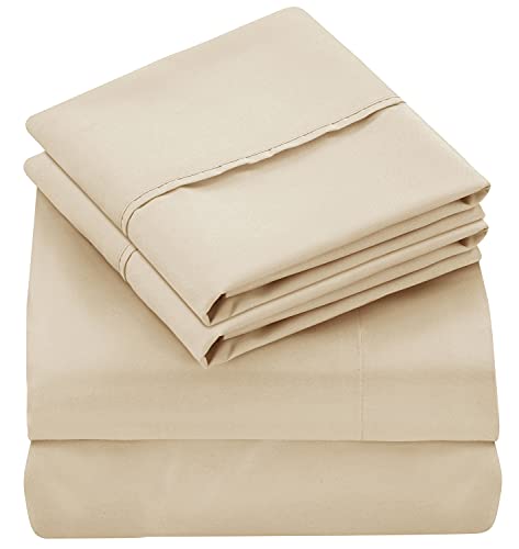 Oakias 4 Piece Full Bed Sheets Beige – Soft Brushed Microfiber Fabric Full Sheets Set – Beige Sheets For Bed – Shrinkage & Fade Resistant Sheets – Machine Washable #TOP2