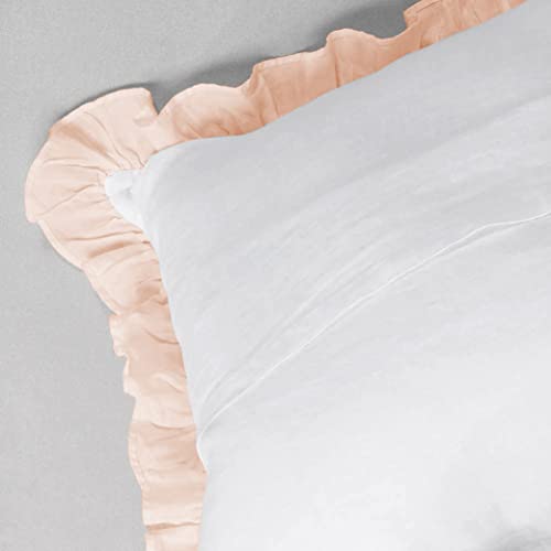 Image of YRM Bedding's Ruffle Beautiful Cushion Cover | Super Soft Elegant Premium Microfiber Frill Cushion Cover Set of 2 (16 inchx16 inch Inches) (White /Peach)