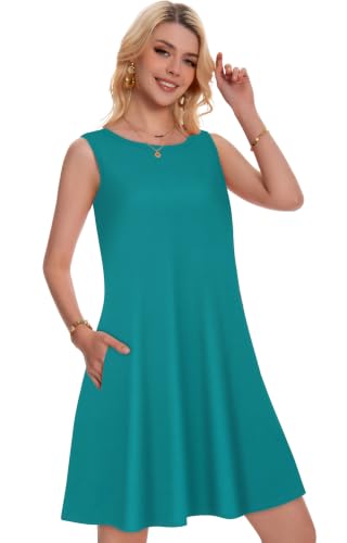 Image of Summer Dresses for Women Beach Boho Sleeveless Vintage Floral Flowy Pocket Tshirt Tank Sundresses 2026