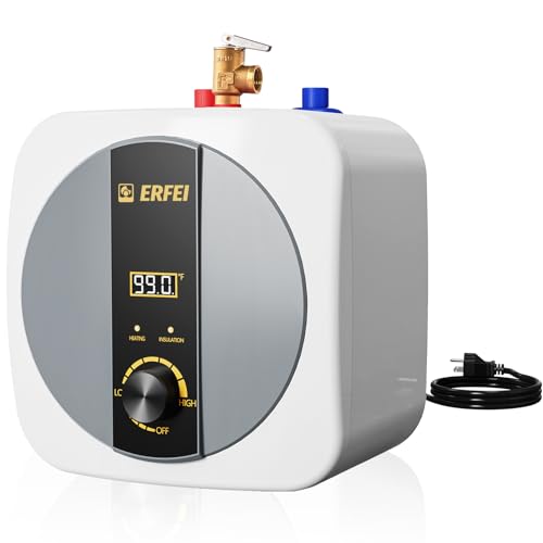 2.5 Gallon Electric Mini Tank Water Heater 110V 1500W Under Sink Instant Hot Water Heater with Digital Display Pressure Relief Valve for RV Camper Kitchen Garage Food Truck