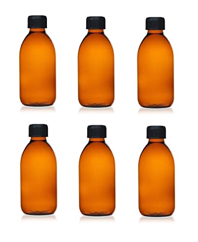 6 x flacons vides en verre ambré avec bouchon - Contenance 250 mL : huiles, lotions, eaux, poudres...