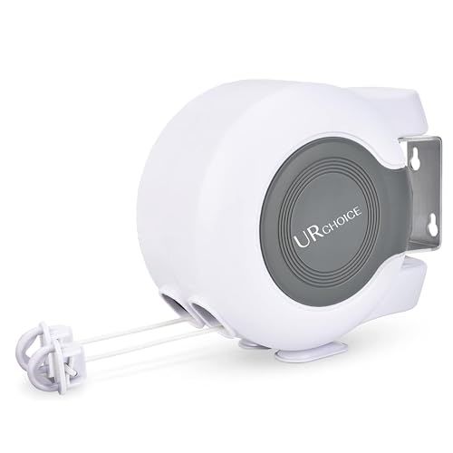 UR CHOICE Wall Mounted Twin Retractable Washing Line - 30m Extendable Clothes Line - Heavy-Duty Plastic & Polyvinyl - Indoor & Outdoor Use - Black