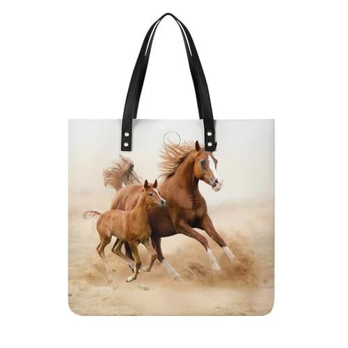 Sac à main shopper cheval brun pour femmes grand tote bag de voyage 39x39cm