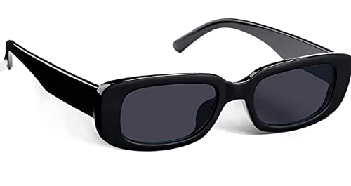 IFLASH Rectangle Non-Polarized Sunglasses For Women Retro Small Narrow Square Trendy Sunglasses Vintage Uv400 Protection, Black
