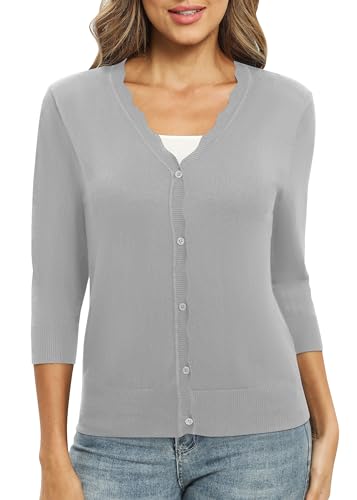 Women's 3/4 Sleeve V-Neck Cardigan Sweater Lightweight Button Down Short Shrug Sweaters for Dresses3