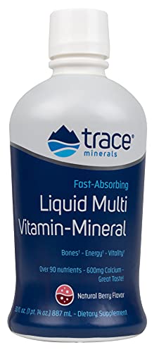 Trace Minerals Research Liquimins Liquid Multi VitaMineral, Berry Gluten Free & Amino Acids for Energy, Hair, Skin & Nails for Men & Women , 30 Ounces Bottle