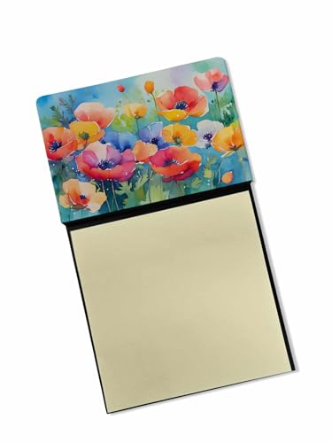 Caroline's Treasures Anemones in Watercolor Sticky Note Holder Refillable Dispenser Self-Sticky Note Pads, Memo Pads Blank Desk Accessories