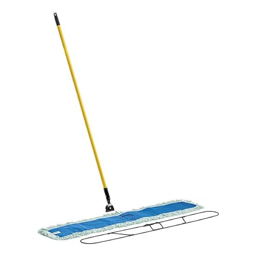 Commercial Microfiber Dust Mop Set, 48W x 5L inches, All-in-One with 60 inch Fiberglass Handle, Blue Yellow