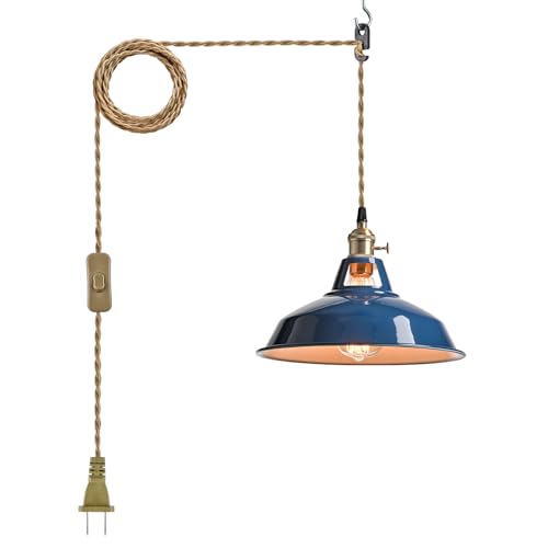 Image of YUBOLE Farmhouse Plug-in Pendant Light-Dark Blue Barn Hanging Light